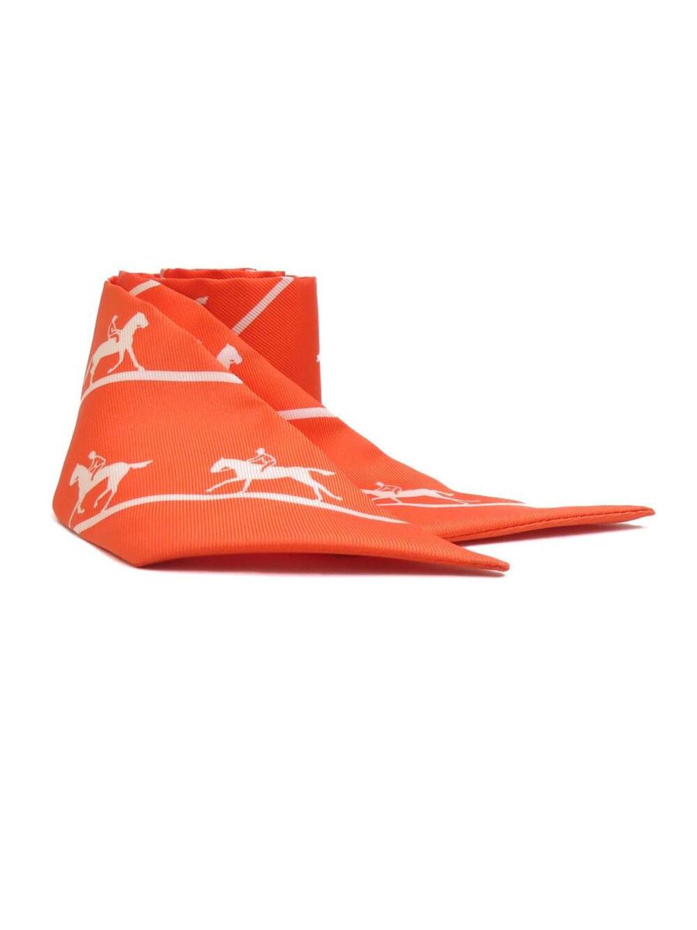 Auth Hermes Twilly Ribbon Scarf Orange #372190H19B